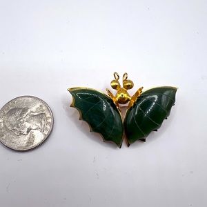Beautiful butterfly jade vintage brooch